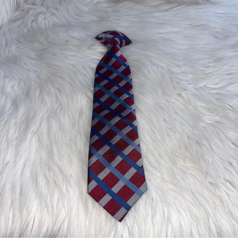 Unbranded Kids Clip On Tie Maroon & Blue Striped